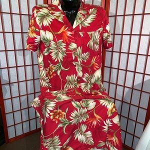 Alfred Dunner red Hawaiian 2 piece Top 12 Skirt 14
